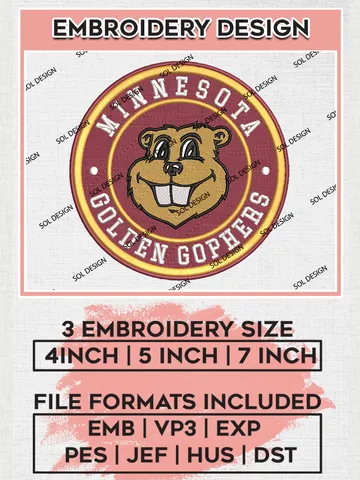 NCAA Minnesota Golden Gophers Round Logo Embroidery, NCAA Minnesota Golden Gophers Logo Embroidery files, NCAA Teams, Machine embroidery designs, Digital Download $6.99