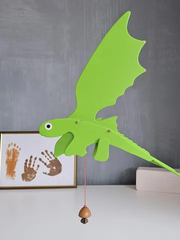 Green Wooden Flying Dragon – Handmade Balancing Mobile Toy with Moving Wings | Fantasy Decor & Gift for Kids or Nature Lovers