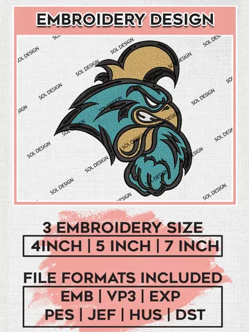 NCAA Coastal Carolina Chanticleers Mascot Logo Embroidery Designs, NCAA Logo Machine Embroidery Files, NCAA Coastal Carolina Logo, NCAA Embroidery Designs, Machine Embroidery Designs, Digital Download $6.99