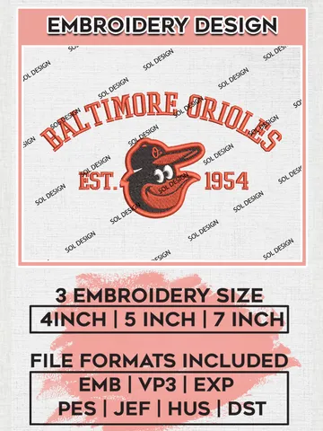 MLB Baltimore Orioles Team Est Logo Embroidery Design, MLB Team Embroidery files, Baltimore Orioles Baseball Team, Orioles Team, Digital Download