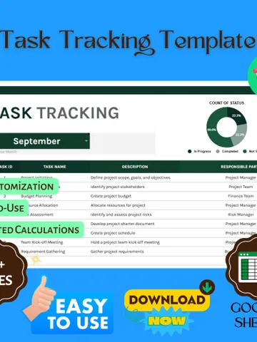 Task Tracking Template, Google Sheets, Project Management Tool, Simple & Editable Task Planner $8.26
