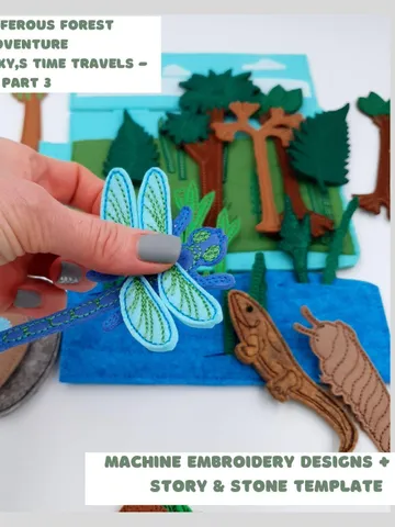 ITH Carboniferous Forest Adventure (Part 3) - Grandpa Oaky's Time Travels - Machine Embroidery Designs + PDF Story & Stone Template 5x7 Hoop $20.00