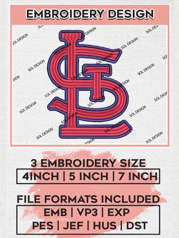 MLB St. Louis Cardinals Logo Embroidery Files, MLB St. Louis Cardinals Team Embroidery, MLB Teams, 3 sizes, MLB Machine embroidery designs, Digital Download $6.99