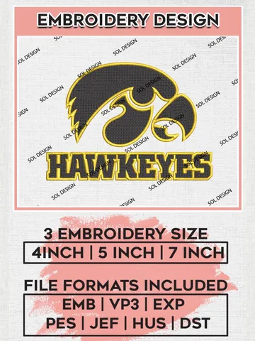 NCAA Hawkeyes Team Mascot Logo Machine Embroidery Design, NCAA Iowa Hawkeyes Team Design Design files, NCAA Team Embroidery Designs, NCAA Machine Embroidery Designs, Digital Download $6.99
