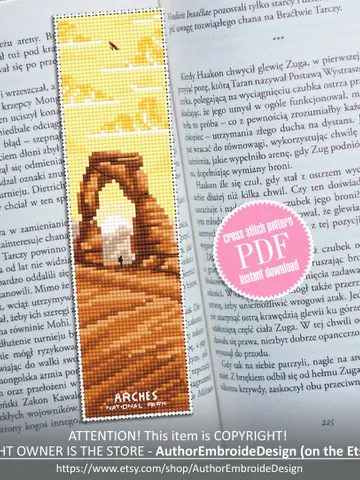 Arches national park bookmark cross stitch pattern PDF download Nature cross stitch chart, Digital bookmark pattern, Rocky Mountains #B173 $4.40