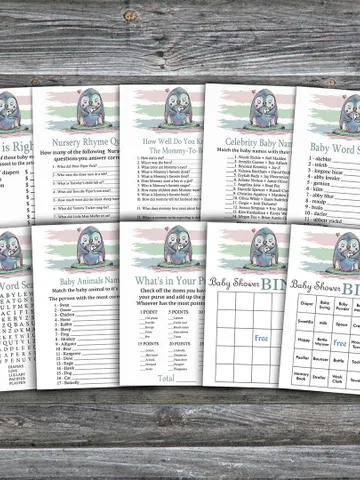 Winter animals baby shower games bundle,Penguin Baby Shower games package,Fun Baby Shower Games,9 Printable Games-384 $5.95