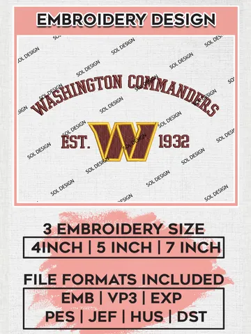 NFL Washington Commanders Est 1932 Embroidery Designs, NFL Commanders, NFL Logo Embroidery Files, NFL Washington Commanders Machine Embroidery Design, Digital Download