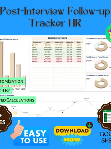 Post-Interview Follow-up Tracker Template, Editable Google Sheets, HR Recruitment Process Management Tool $8.26