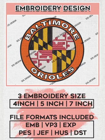 MLB Baltimore Orioles Round Logo Embroidery Files, MLB Baltimore Orioles Team Embroidery, MLB Teams, 3 sizes, MLB Machine embroidery designs, Digital Download $6.99