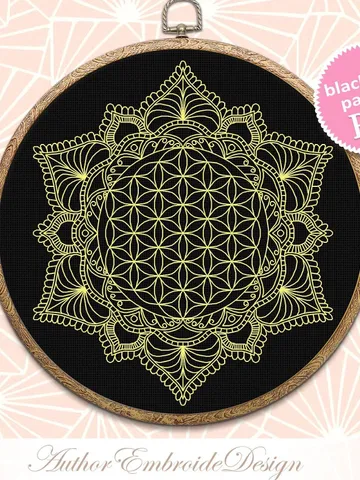 Flower of life mandala blackwork pattern PDF Floral mandala hand embroidery download PDF, Monochrome backstitch chart Mandala ornament #W23 $4.60