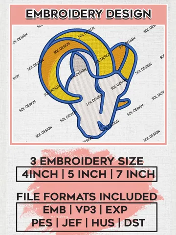Los Angeles Rams Logo Embroidery Design Files, NFL Rams, NFL Embroidery Designs, NFL Los Angeles Rams Machine Embroidery Design, Digital Download