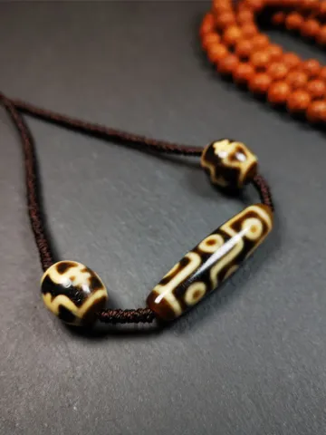 Gandhanra Antique Tibetan Dzi Necklace,9 Eyes Dzi + 2 Wave Darlo Dzi Beads Amulet, 40 Years Old,Protective Charm $499.99