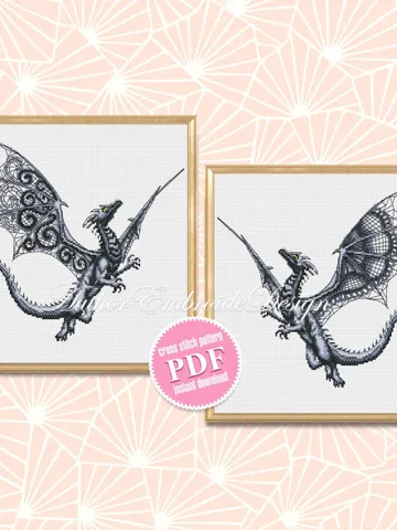 Dragon set cross stitch pattern download PDF Fantasy animal cross stitch chart, Dragon embroidery PDF, Blackwork patterns, Dragon art #K38 $8.80