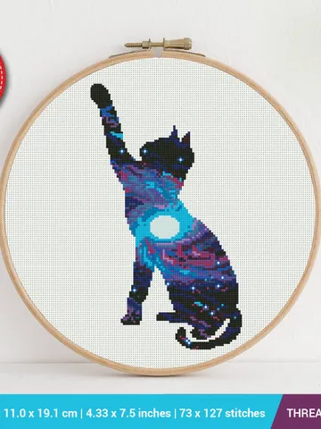 Cat Shape Space Cross stitch pattern | Embroidery Pattern | Instant Download | Embroidery Designs $5.94