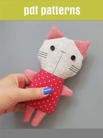 Cat Doll Sewing pattern PDF, digital tutorial in English, Rag doll diy, Cat in red dress $6.49