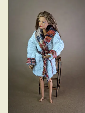 Handmade white & brown terry bathrobe for 1/6 scale fashion female dolls $21.00