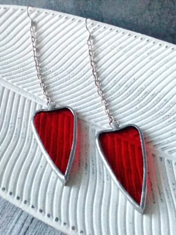 Heart earrings, stained glass, st Valentine, valentines, kawaii earrings, Love earrings, Dangle earrings, Tiffany. $35.00