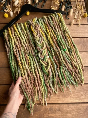 Brown green forest Wool De dreadlocks ready to ship