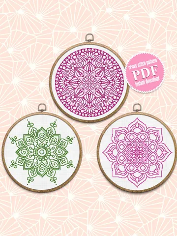 Mandala set cross stitch pattern download PDF Monochrome mandala cross stitch chart, Simple mandala pattern PDF, DIY Home decor #S33 $11.20