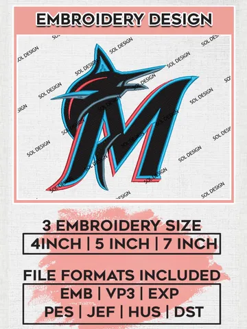 MLB Miami Marlins Mascot Logo Embroidery Files, MLB Miami Marlins Team Embroidery, MLB Teams, 3 sizes, MLB Machine embroidery designs, Digital Download $6.99