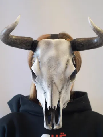 Bull Skull Mask, Devil horns, Realistic Skull Mask, tribal headpiece, Headpiece skull, ritual mask, pagan headdress, skull costume mask $494.32