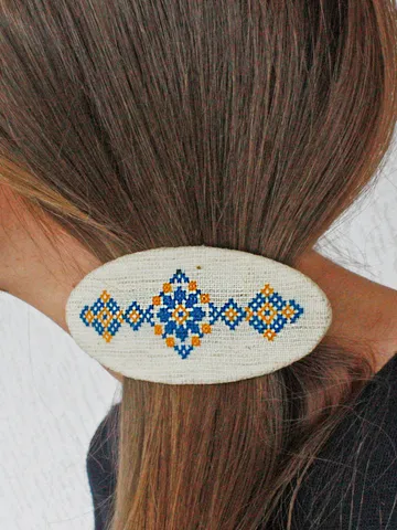 Blue yellow Ukraine hair barrette Extra large thick hair barrette for women Handmade ethnic folk hair accessory Ukrainian vyshyvanka gift $36.43