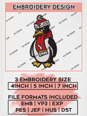 NCAA Youngstown State Penguins Mascot Logo Embroidery Designs, NCAA Logo Machine Embroidery Files, NCAA Youngstown State Logo, NCAA Embroidery Designs, Machine Embroidery Designs, Digital Download $6.99