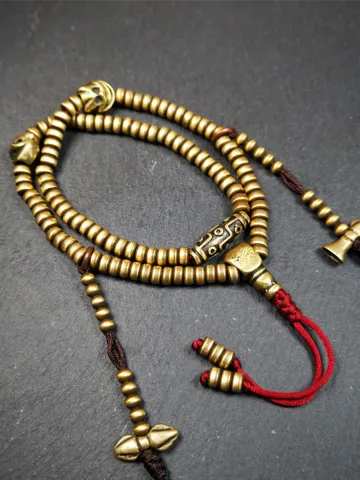 Gandhanra Handmade Lima Brass Mala,Old 108 Prayer Beads Necklace with Counters,for Meditation and Prayer $199.99