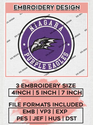 NCAA Niagara Purple Eagles Round Logo Embroidery, NCAA Niagara Purple Eagles Embroidery Design files, NCAA Teams, NCAA Machine embroidery designs, Digital Download