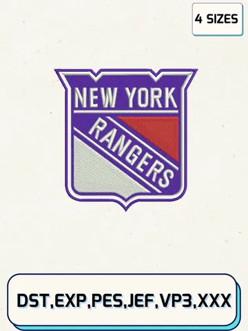 New York Rangers Logos Embroidery Design Files, NHL Logos Embroidery Designs, Machine Embroidery Files, 4 Sizes