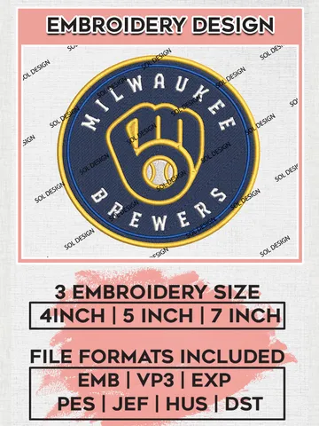 MLB Milwaukee Brewers Team Round Logo Embroidery Design, MLB Milwaukee Brewers Embroidery files, Baseball Team, Brewers Design, Digital Download $6.99