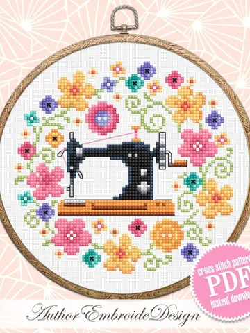 Floral sewing machine cross stitch pattern PDF instant download Sewing cross stitch chart, Floral pattern digital PDF Sewing room decor #O24 $3.30