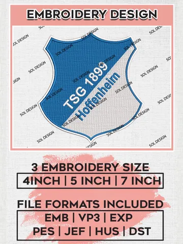 TSG Hoffenheim Embroidery Design, Bundesliga Logo Embroidery, Bundesliga TSG Hoffenheim Machine Embroidery, Machine Embroidery Design $6.99