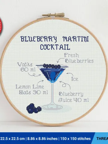 Cocktail Blueberry Martini Cross stitch pattern | Embroidery Pattern | Instant Download | Embroidery Designs $5.94