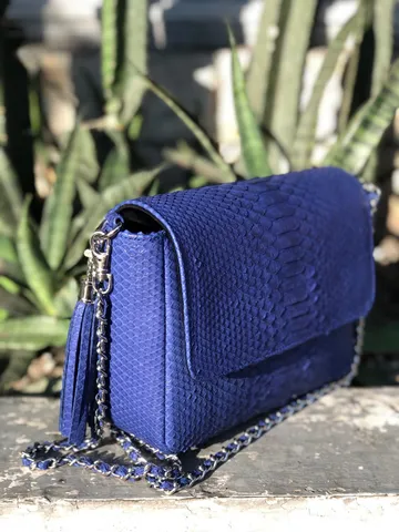 Genuine Python Skin Blue Crossbody Bag | Elegant Classy Leather Snake Python Bag Dark Blue | Women Bags | Chain Bag Indonesian Python Skin $180.00