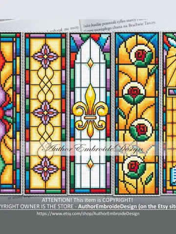 Stained glass Bookmark set cross stitch pattern download PDF Stained glass cross stitch chart, Flower bookmark pattern digital PDF #B300 $17.45