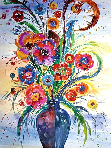 Kandinsky Flowers Style Abstract Original Art Floral Painting Watercolor Art 16 by 11 Above Bed Art by TatianaArtShop