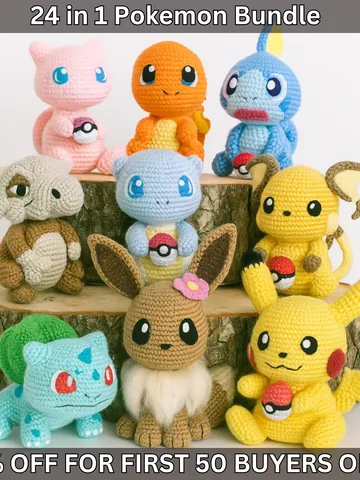 24 in 1 Pokemon Crochet PDF - Pikachu, Charmander, Squirtle & Bulbasaur + More - Instant Digital Download $3.99