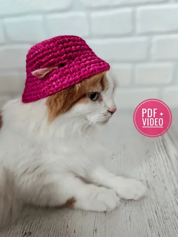 Pets bucket hat crochet pattern PDF, digital instant download, video tutorial, hat for cats and small dogs, kalush orchestra, pink hat $4.50