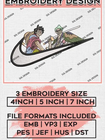 Luffy And Zoro Nike Embroidery Designs, One Piece Nike Machine Embroidery Pattern, Naruto Anime Machine Embroidery Pattern EMB_ANIME_168 $6.99