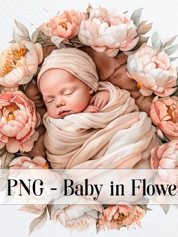 12 Baby in Flowers PNG Bundle, Baby Shower Printable Watercolor clipart for sublimation, High Quality PNG, Digital Paper craft, junk journal $2.64