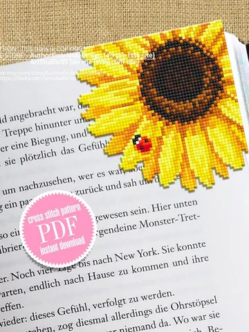 Corner bookmark cross stitch pattern PDF download Sunflower cross stitch chart, Floral bookmark pattern digital PDF Bookmark for women #B252 $4.10