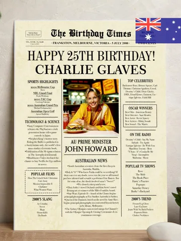 Australian 25th Birthday gift, 2000 Personalized Printable poster, 2000 Australian facts, 25th Birthday Decoration Back in 2000 Digital File $15.00