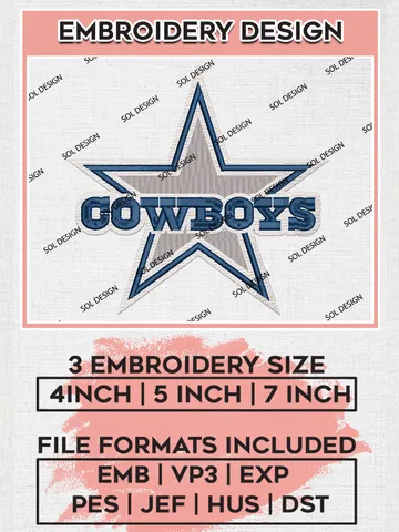 Dallas Cowboys Logo Machine Embroidery Designs, NFL Cowboys, NFL Logo Embroidery Files, NFL Dallas Cowboys Machine Embroidery Design, Digital Download $6.99