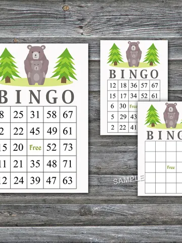 Bear bingo cards,Bear bingo game,Bear Printable bingo cards,60 Bingo Cards,INSTANT DOWNLOAD--368 $3.95