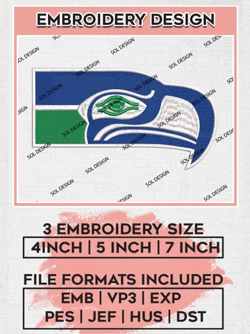 NFL Seattle Seahawks Embroidery Designs, NFL Seahawks Embroidery Designs, NFL Embroidery Designs, NFL Seattle Seahawks Machine Embroidery Design, Digital Download $6.99