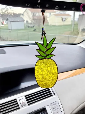 Pineapple Stained Glass Car Charm Suncatcher Rear View Mirror Accessory Fun Golf Cart Gift for Swingers $39.00
