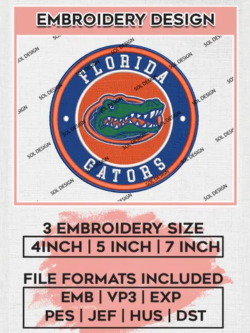 NCAA Florida Gators Round Logo Embroidery, NCAA Florida Gators Logo Embroidery files, NCAA Teams, Machine embroidery designs, Digital Download $6.99