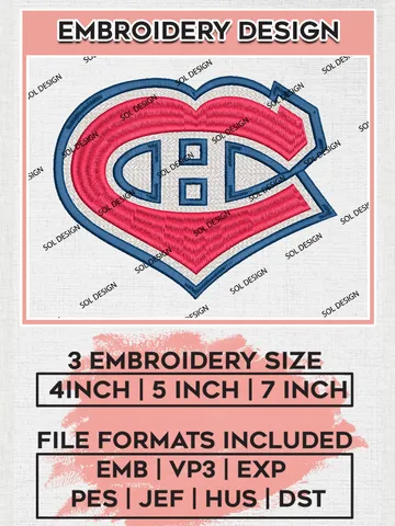 Montreal Canadiens Hockey Team Heart Logo Embroidery Design, NHL Montreal Canadiens Logo Embroidery Files, Hockey Team Machine Embroidery, Machine Embroidery Design