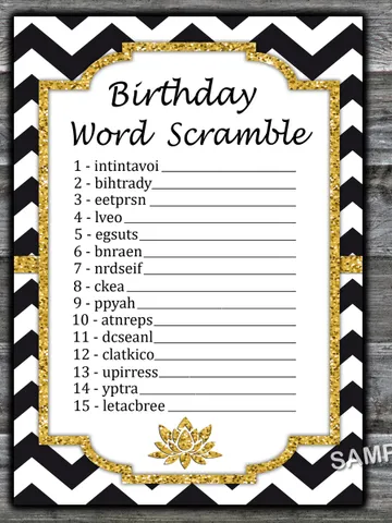Black White Chevron Birthday Word Scramble Game,Adult Birthday party game-fun games for her-Instant download $1.75